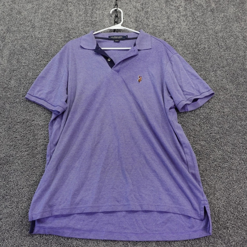 US Polo Assn Polo Shirt Mens Large Purple Luxury Feel Short Sleeve Cotton Blend